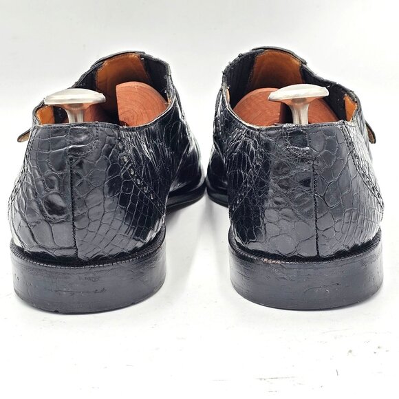 Vintage Exotic Alligator Men's 15M Black Monk Strap Dress Loafers Paolo De Marco - Picture 8 of 15